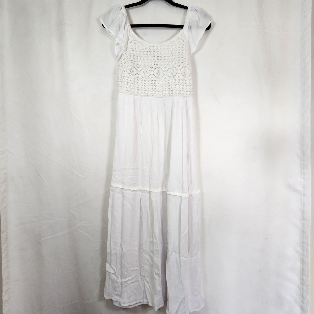 Sincerely Jules White Crochet Smocked Maxi Sundress Sz S Boho Cottage Peasant